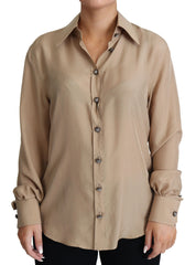 Dolce & Gabbana Beige Silk Shirt Decorative Buttons Top - IT38|XS
