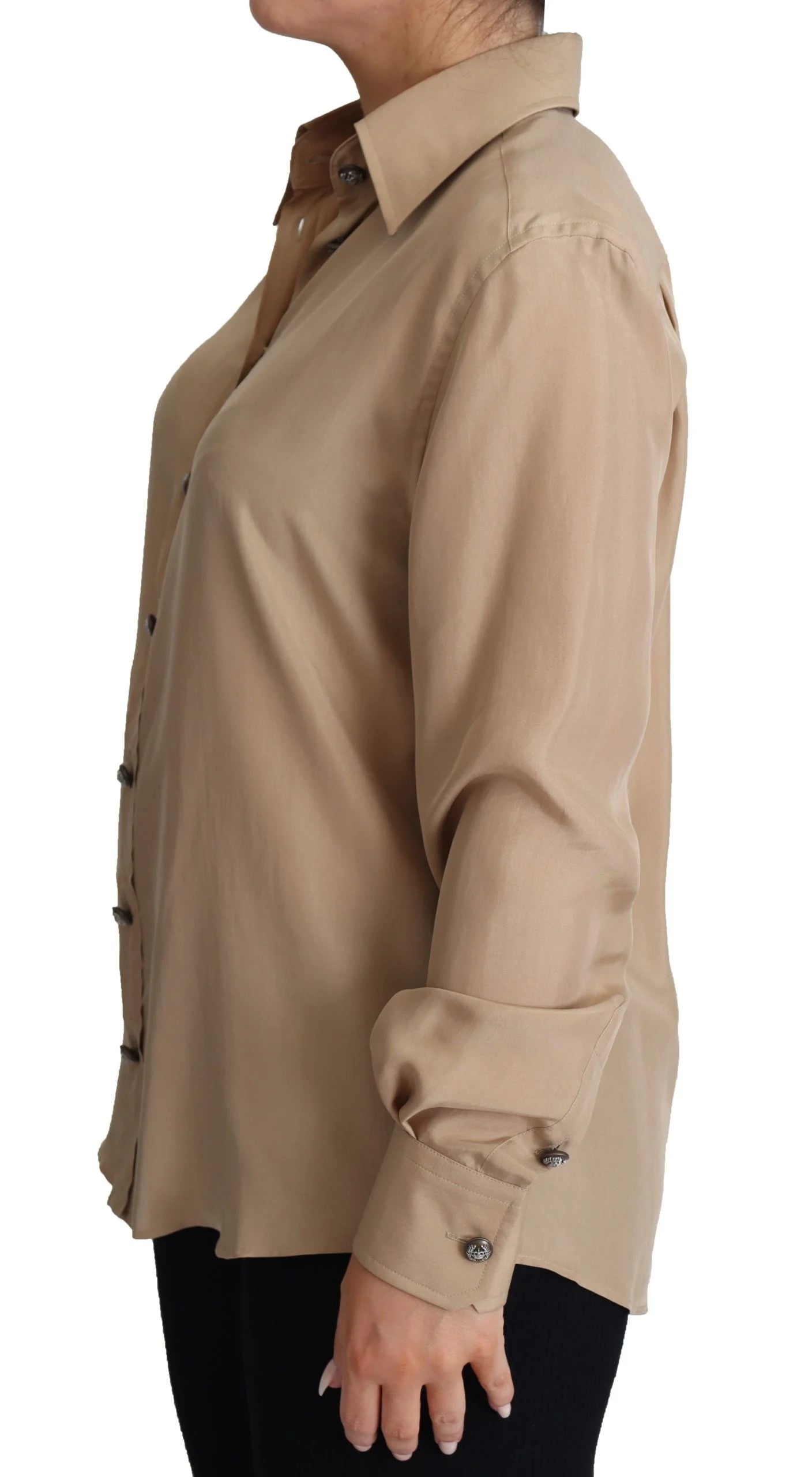 Dolce & Gabbana Beige Silk Shirt Decorative Buttons Top - IT38|XS