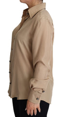Dolce & Gabbana Beige Silk Shirt Decorative Buttons Top - IT38|XS