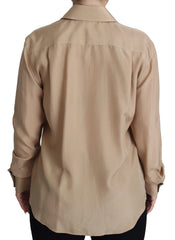 Dolce & Gabbana Beige Silk Shirt Decorative Buttons Top - IT38|XS