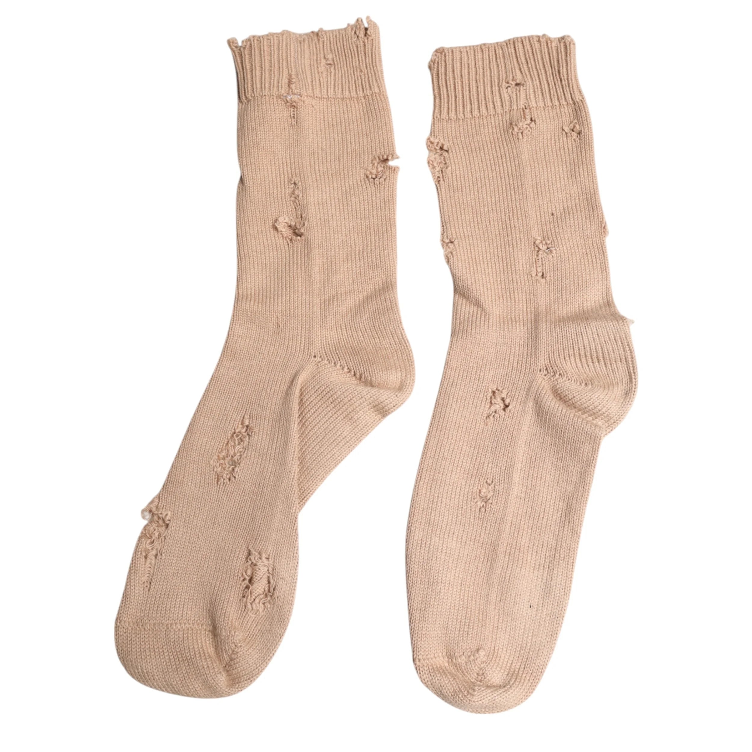 Dolce & Gabbana Beige Solid Stretch Mid Calf Men Socks - L - Crew Socks