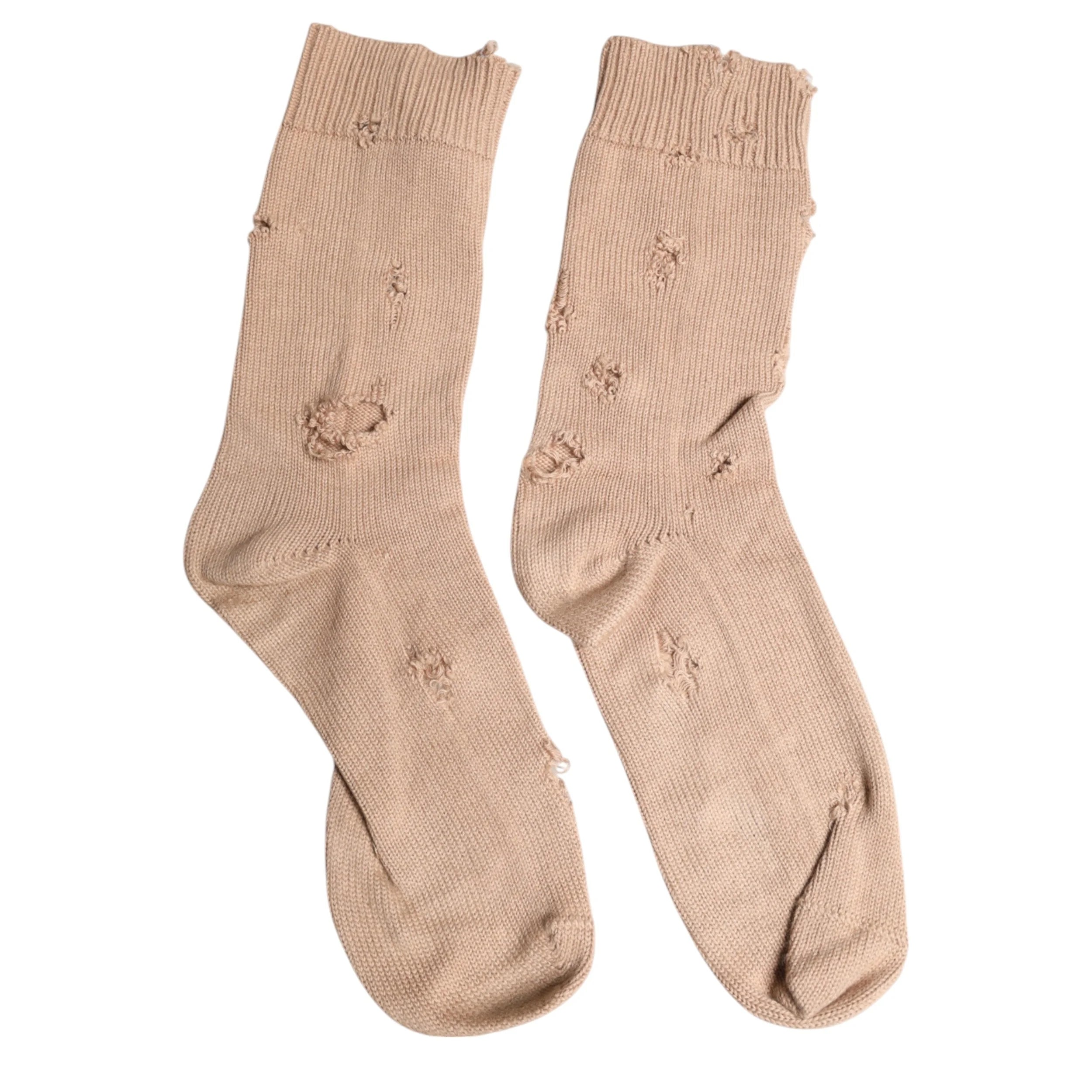 Dolce & Gabbana Beige Solid Stretch Mid Calf Men Socks - L - Crew Socks