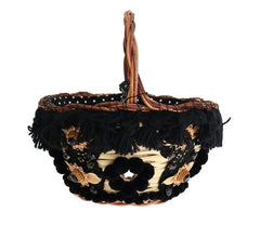 Dolce & Gabbana Beige Straw Snakeskin Pom Pom Crystal AGNESE Bag - Bucket Bags