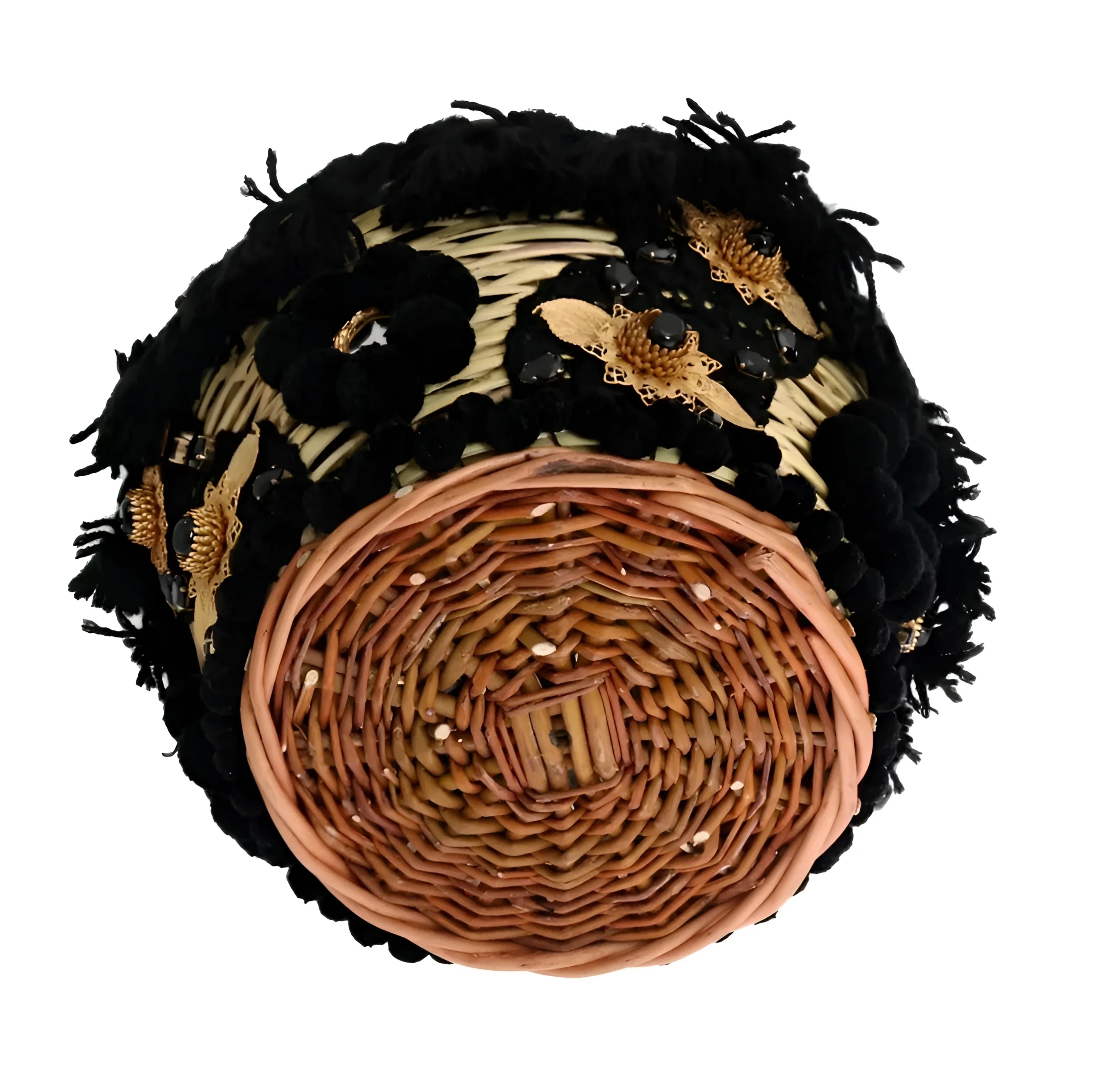 Dolce & Gabbana Beige Straw Snakeskin Pom Pom Crystal AGNESE Bag - Bucket Bags