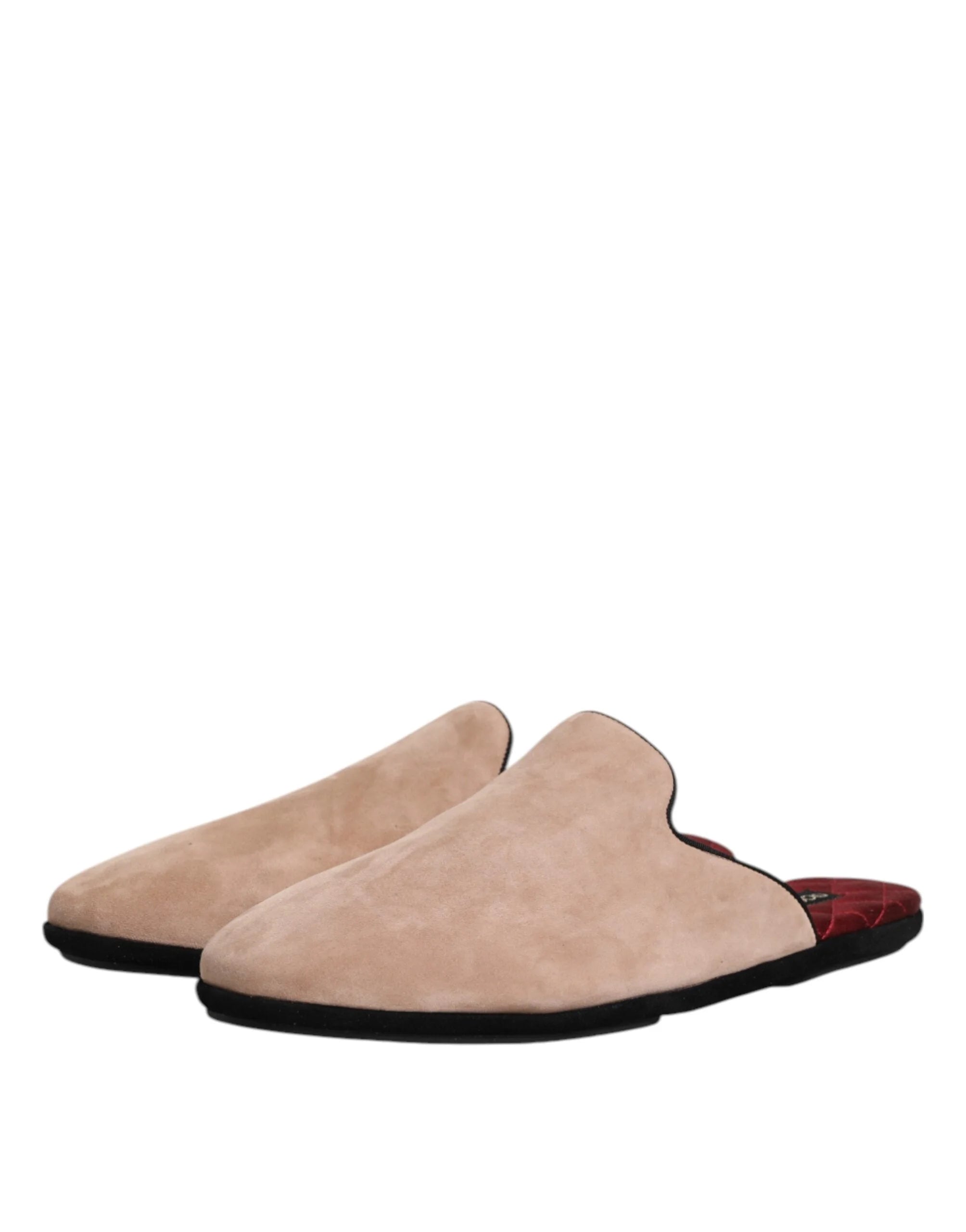 Dolce & Gabbana Beige Suede Leather Slides Flat Slipper Shoes - EU43/US10 - Flats