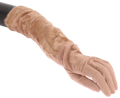 Dolce & Gabbana Beige Suede Xiangao Fur Elbow Gloves - 8|M