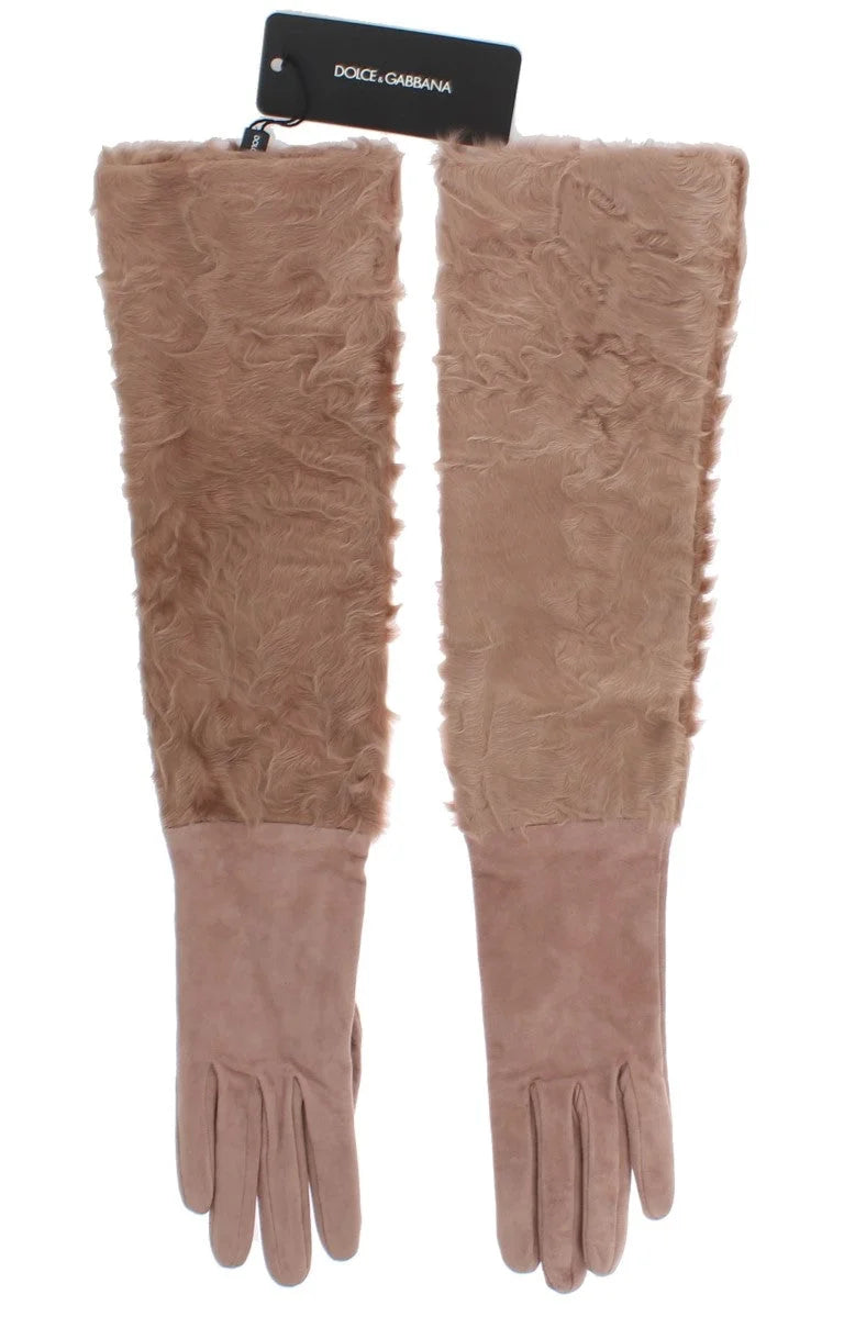 Dolce & Gabbana Beige Suede Xiangao Fur Elbow Gloves - 8|M