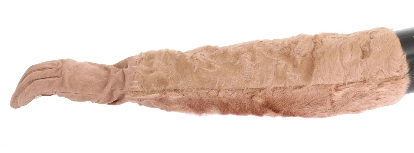 Dolce & Gabbana Beige Suede Xiangao Fur Elbow Gloves - 8|M - Gloves & Mittens