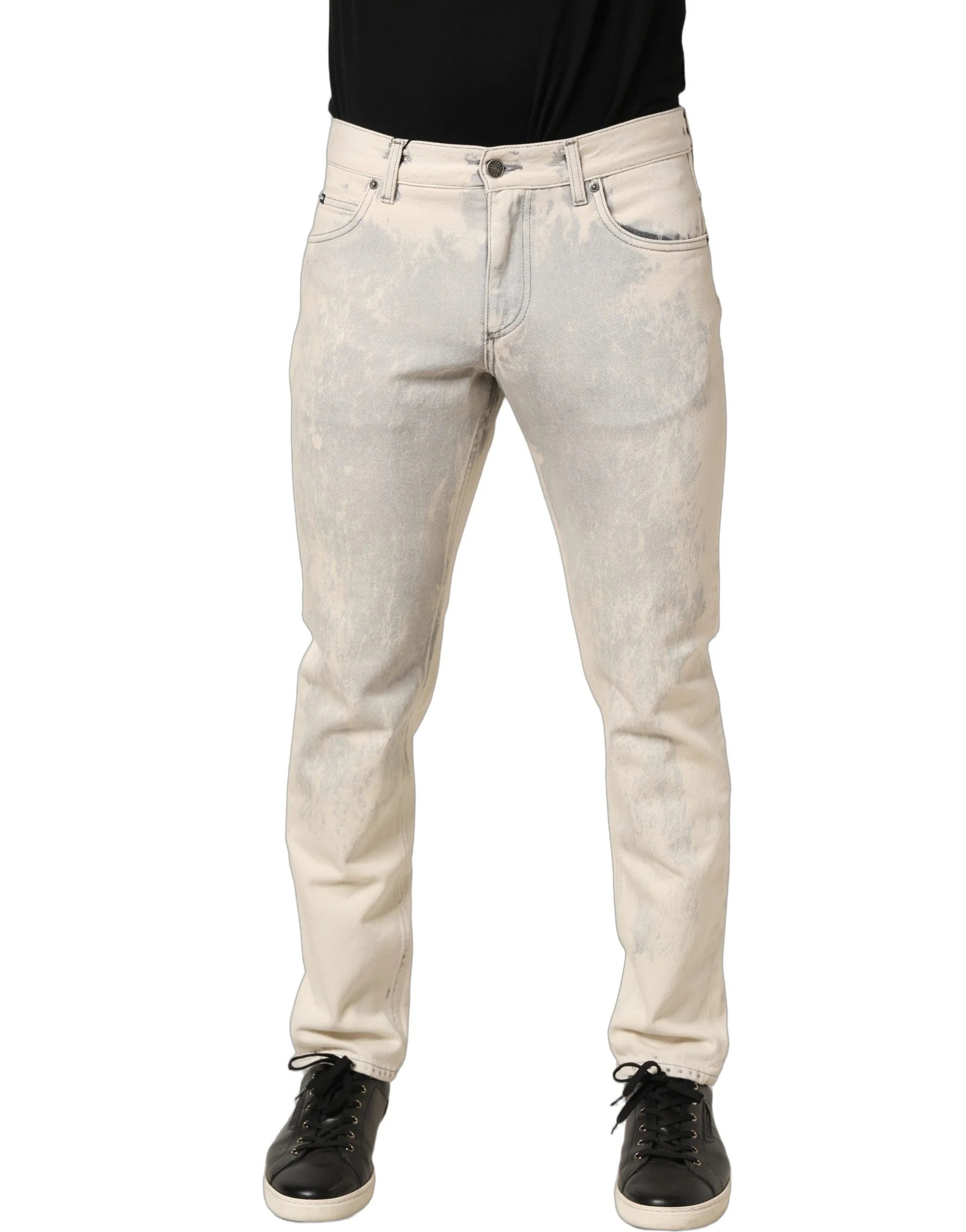 Dolce & Gabbana Beige Tie Dye Cotton Straight Men Denim Jeans - IT48 | M