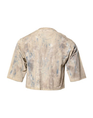 Dolce & Gabbana Beige Tie Dye DG Embroidery Cropped T-shirt - IT50 | L - T-Shirts