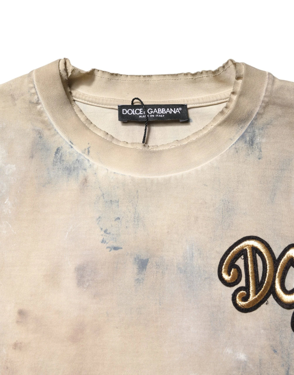 Dolce & Gabbana Beige Tie Dye DG Embroidery Cropped T-shirt - IT50 | L - T-Shirts