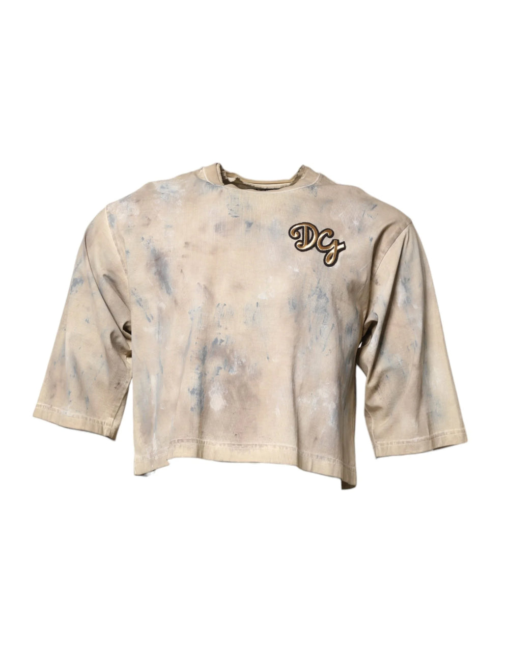 Dolce & Gabbana Beige Tie Dye DG Embroidery Cropped T-shirt - IT50 | L - T-Shirts