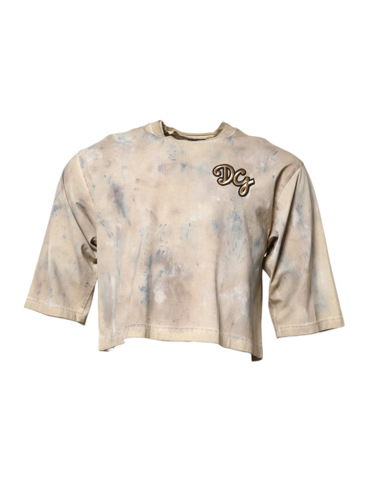 Dolce & Gabbana Beige Tie Dye DG Embroidery Cropped T-shirt - IT50 | L - T-Shirts