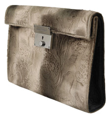 Dolce & Gabbana Beige Velvet Floral Leather Men Document Briefcase - Briefcases