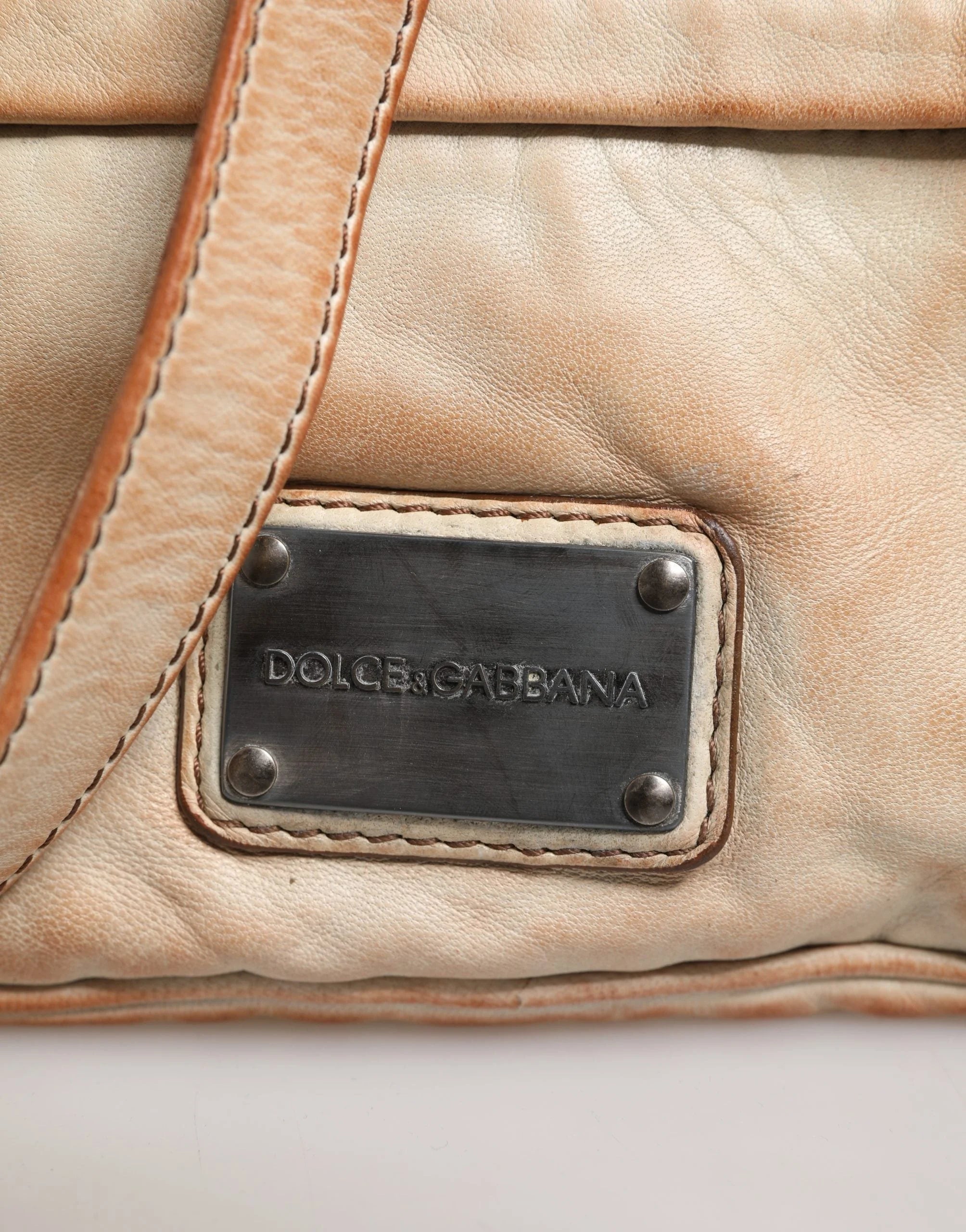 Τσάντα ώμου Borse Uomo Dolce & Gabbana, μπεζ με vintage δέρμα και λογότυπο