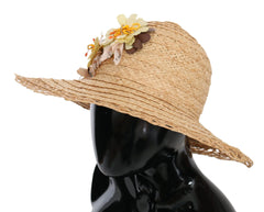 Dolce & Gabbana Beige Wide Brim Floral Bucket Capello Hat - 56 cm|XS - Sun Hats