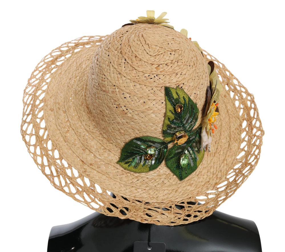 Dolce & Gabbana Beige Wide Brim Floral Bucket Capello Hat - 56 cm|XS - Sun Hats