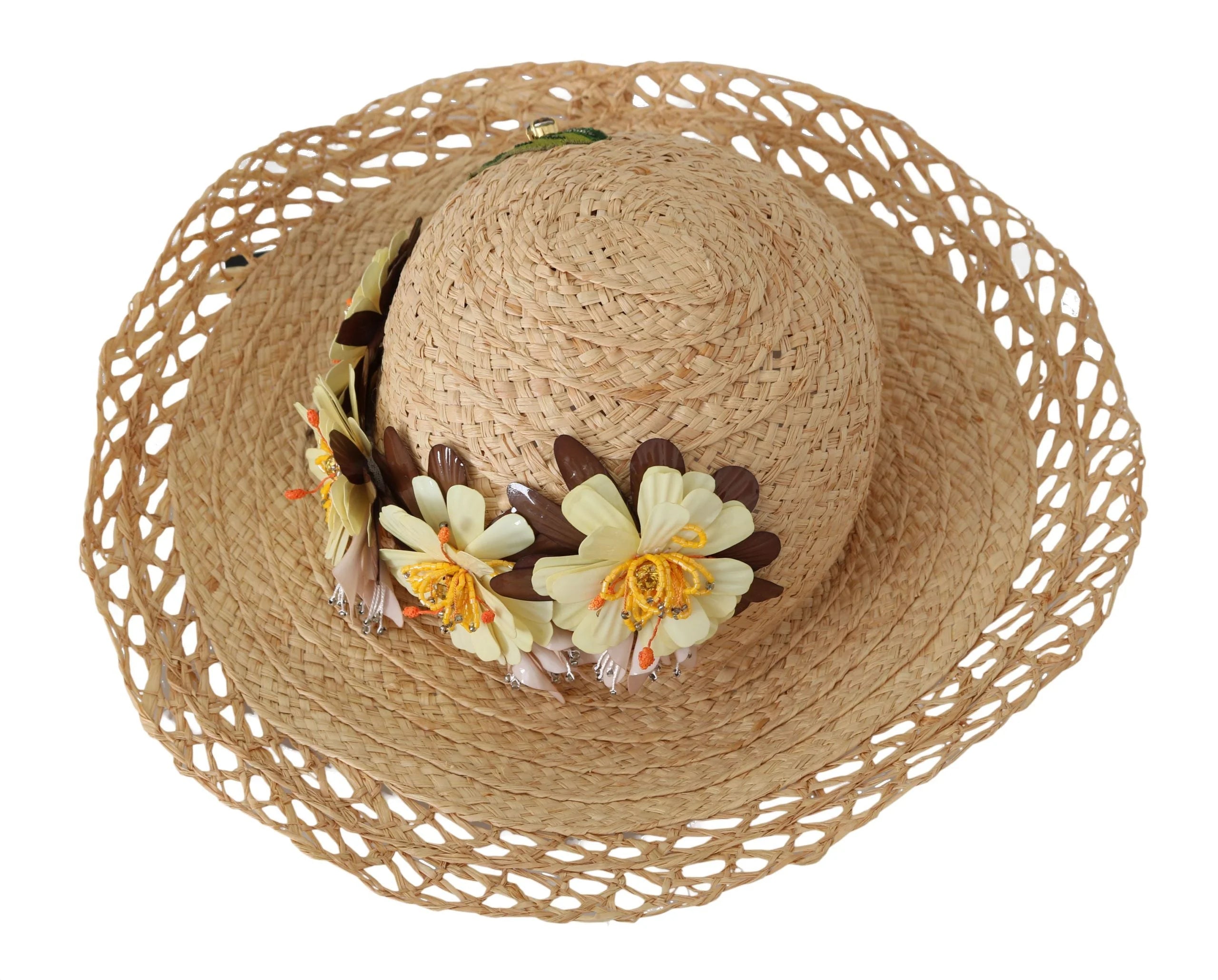 Dolce & Gabbana Beige Wide Brim Floral Bucket Capello Hat - 56 cm|XS