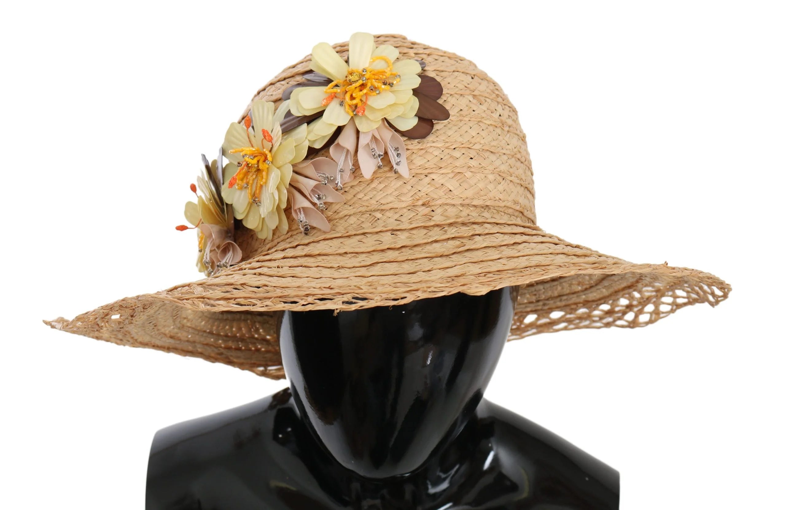 Dolce & Gabbana Beige Wide Brim Floral Bucket Capello Hat - 56 cm|XS