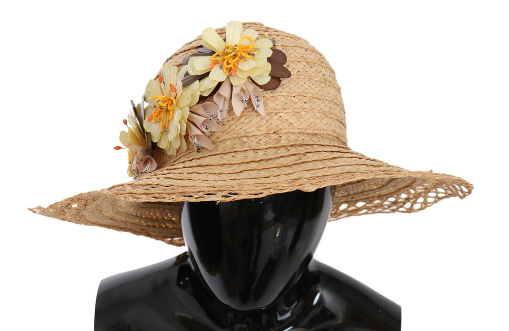 Dolce & Gabbana Beige Wide Brim Floral Bucket Capello Hat - 56 cm|XS