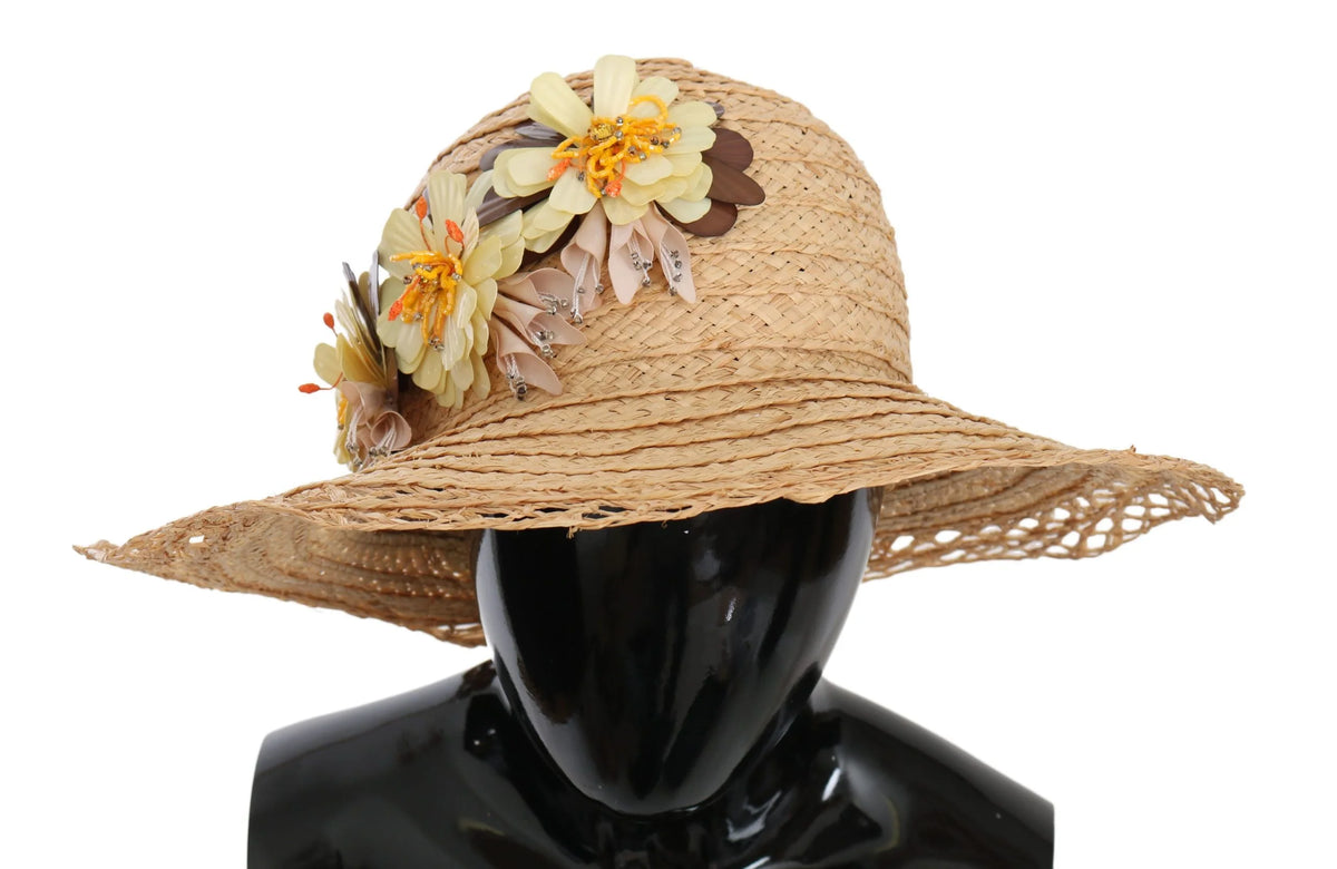 Dolce & Gabbana Beige Wide Brim Floral Bucket Capello Hat - 56 cm|XS