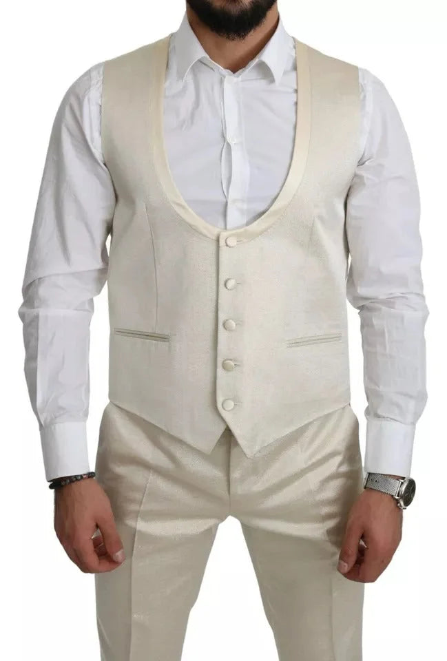 Dolce & Gabbana Beige Wool Crème 3 Piece SICILIA Shawl Suit - IT44 | XS - Pant Suits