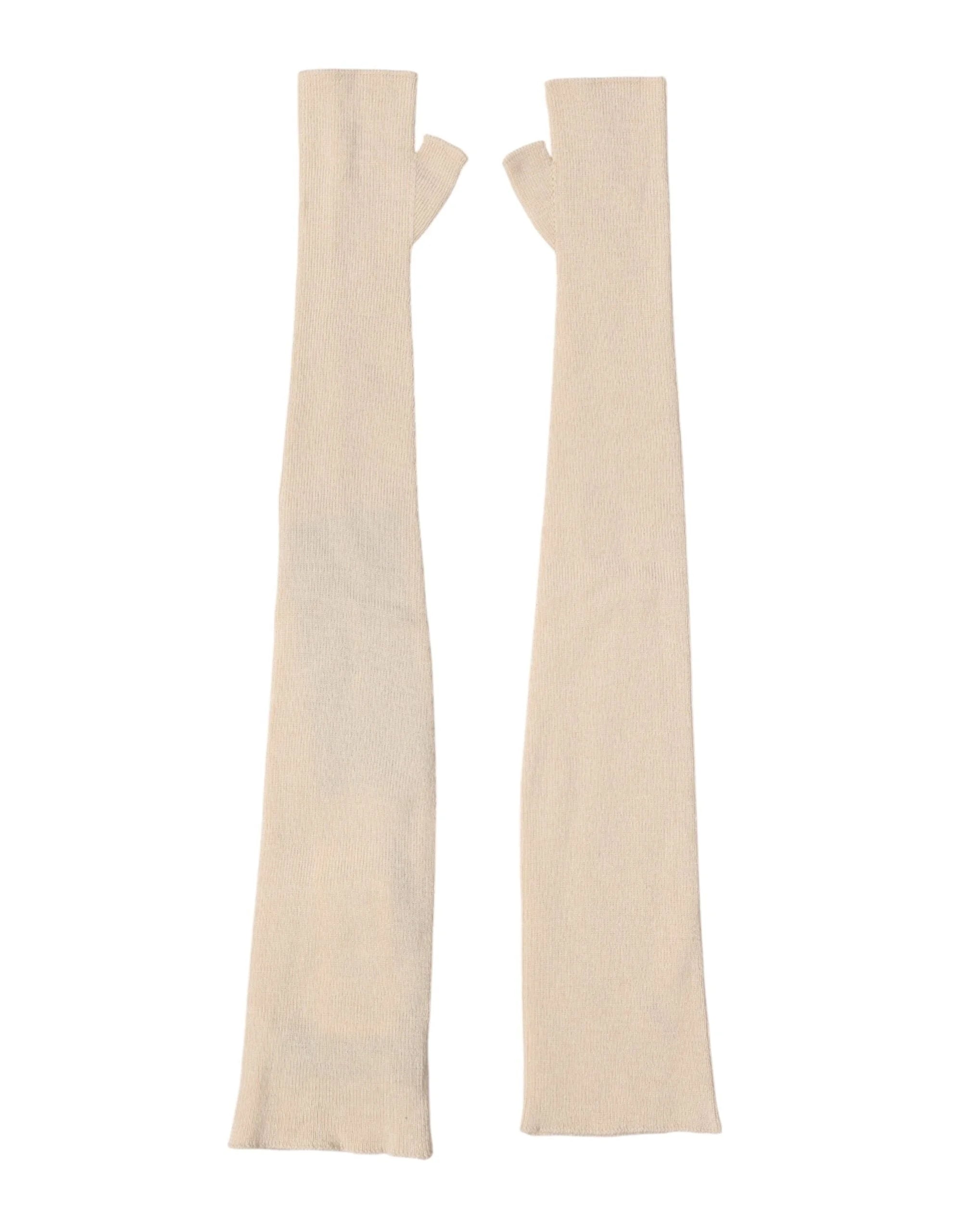 Dolce & Gabbana Beige Wool Fingerless Elbow Length Women Gloves - One Size