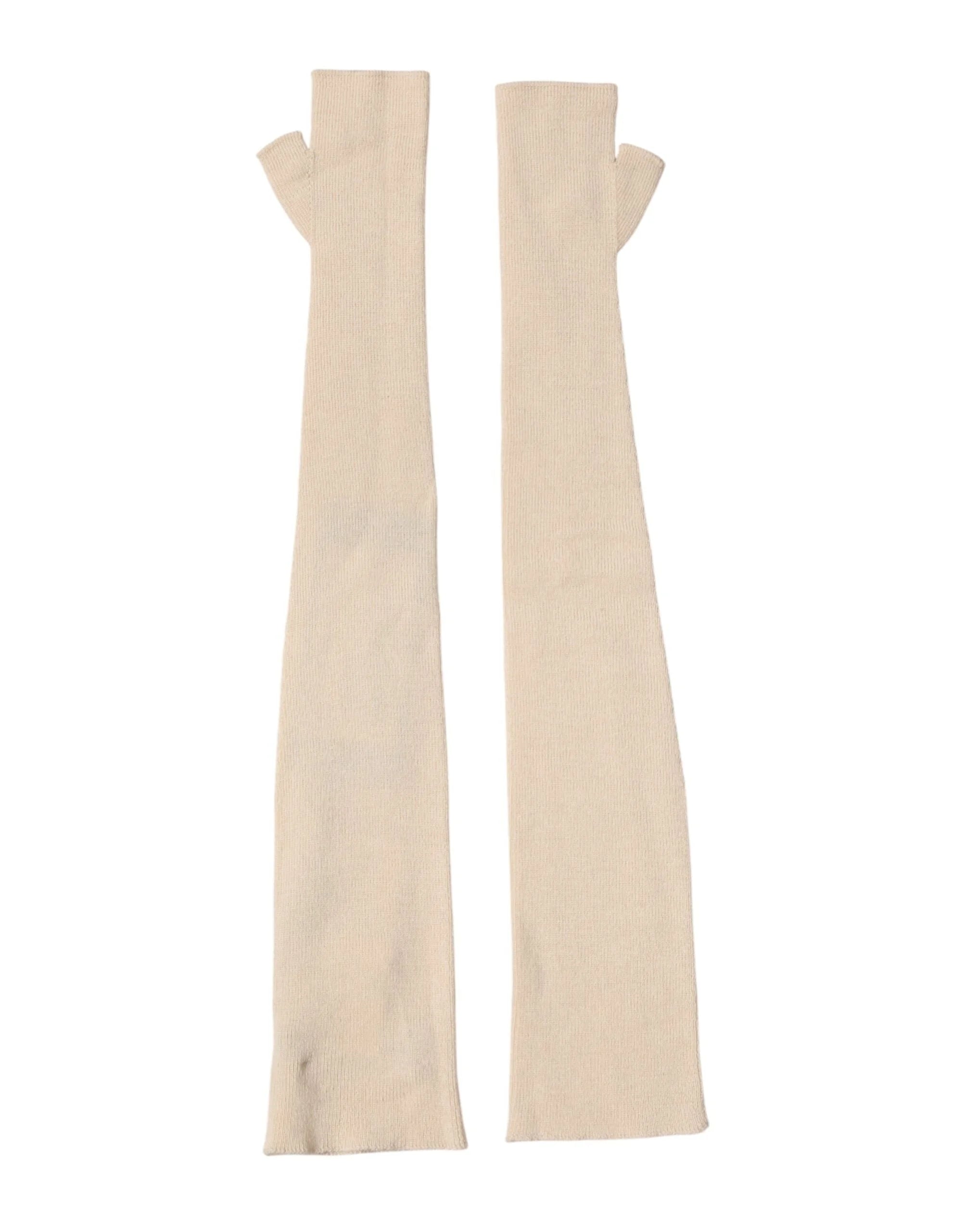 Dolce & Gabbana Beige Wool Fingerless Elbow Length Women Gloves - One Size