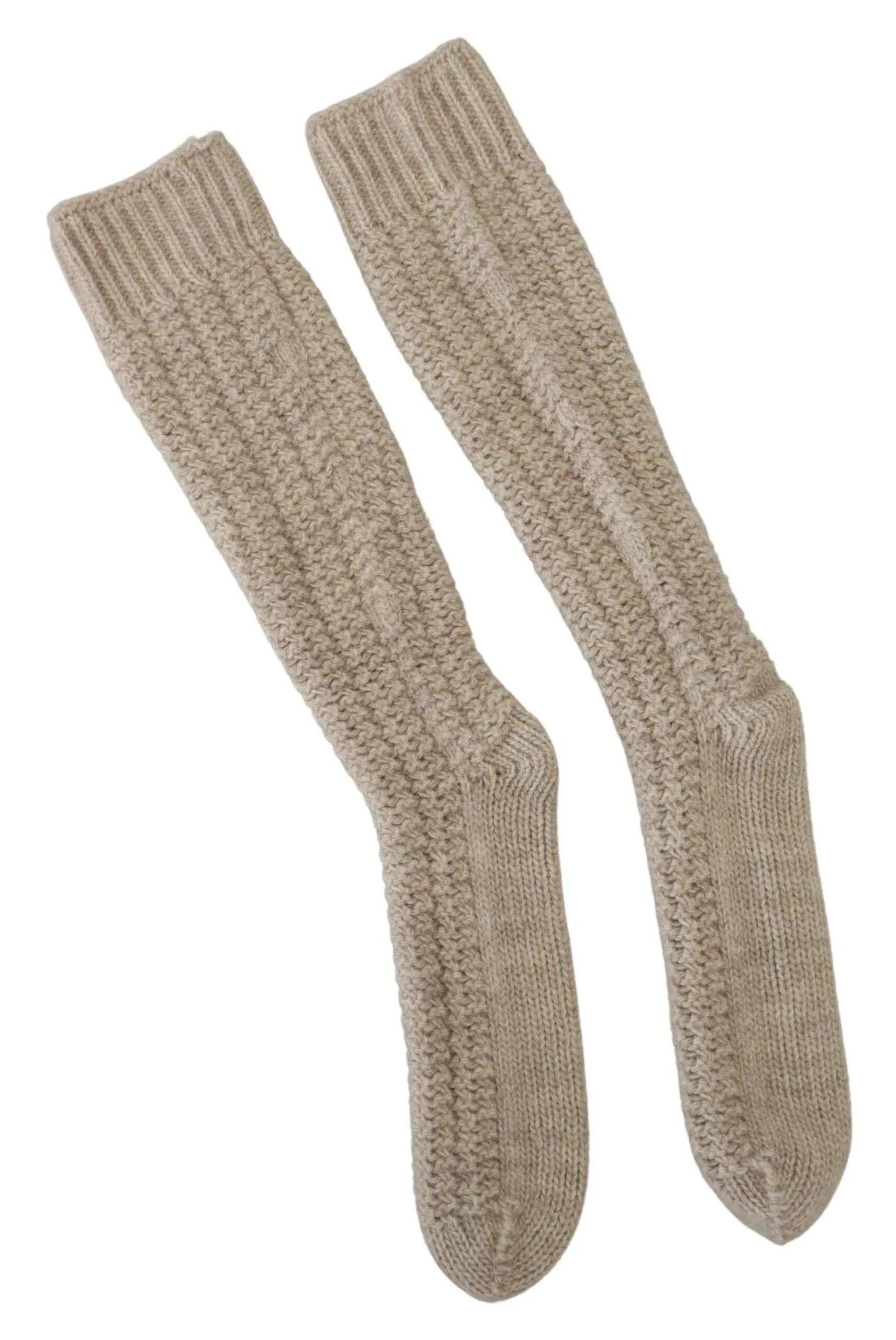 Dolce & Gabbana Beige Wool Knit Calf Long Women Socks - Heel Socks