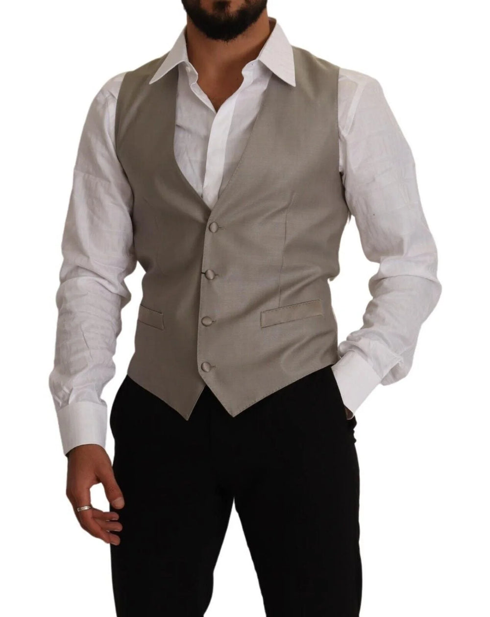 Dolce & Gabbana Beige Wool Single Breasted Waistcoat Vest - IT48 | M - Vests