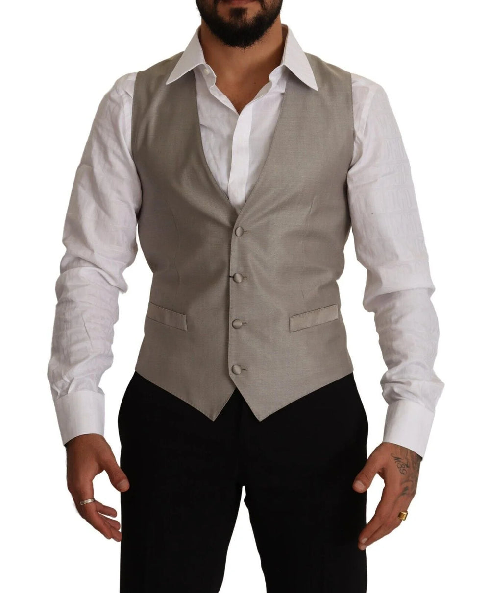 Dolce & Gabbana Beige Wool Single Breasted Waistcoat Vest - IT48 | M - Vests
