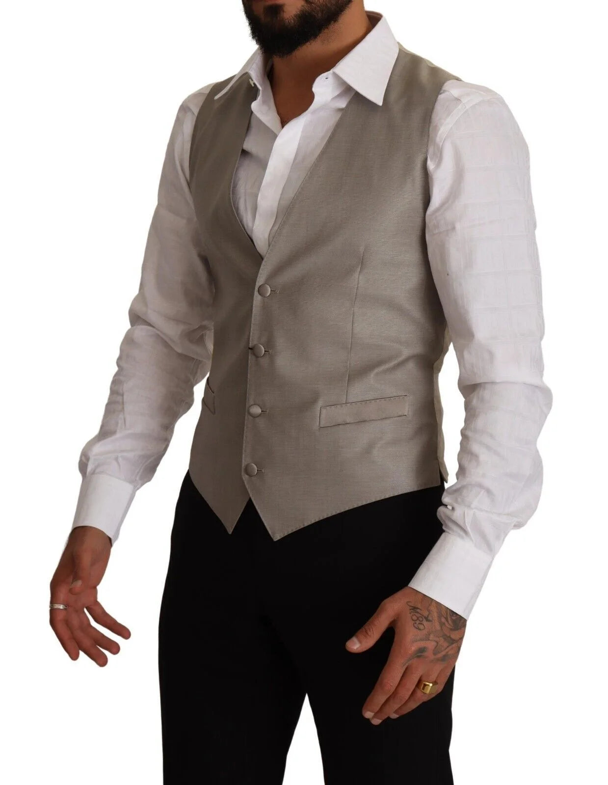 Dolce & Gabbana Beige Wool Single Breasted Waistcoat Vest - IT48 | M - Vests