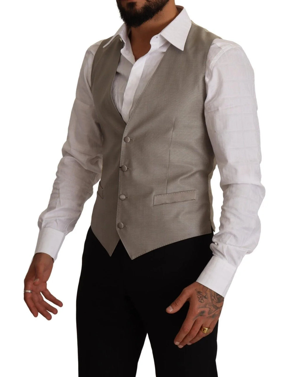 Dolce & Gabbana Beige Wool Single Breasted Waistcoat Vest - IT48 | M - Vests