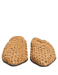 Dolce & Gabbana Beige Woven Straw Slides Sandals Flats Shoes - EU44/US11
