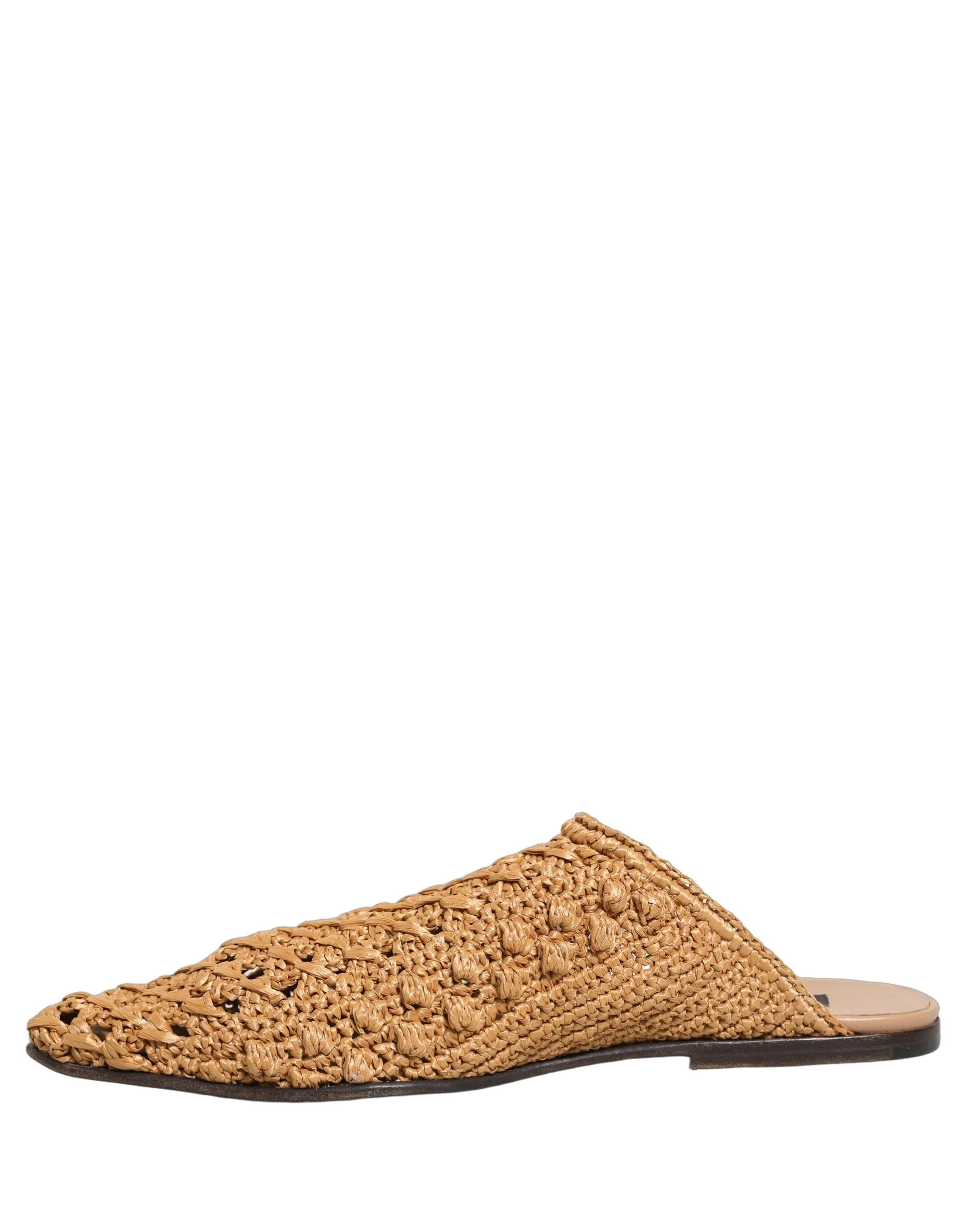 Dolce & Gabbana Beige Woven Straw Slides Sandals Flats Shoes - EU44/US11
