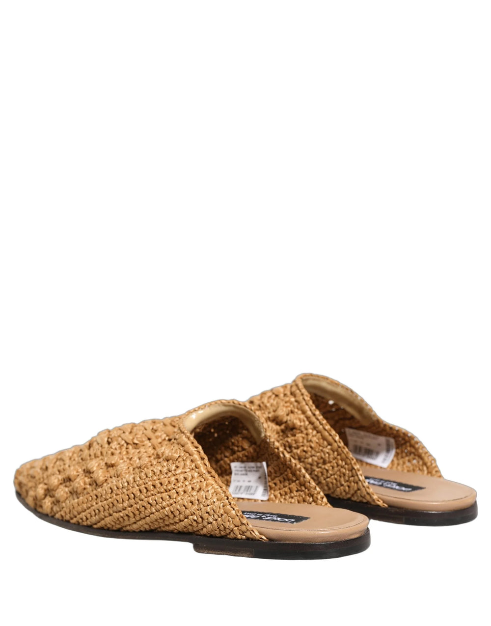 Dolce & Gabbana Beige Woven Straw Slides Sandals Flats Shoes - EU44/US11