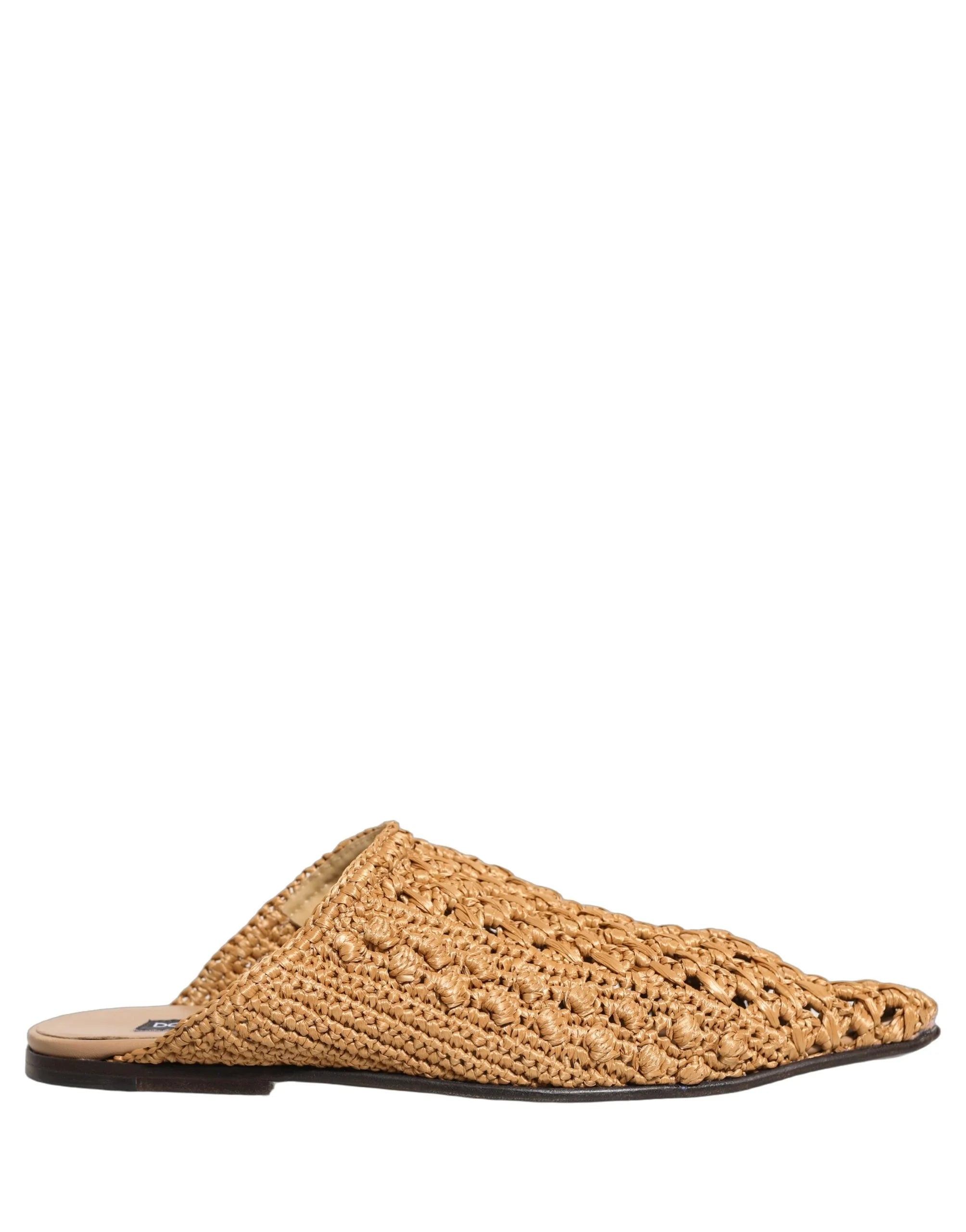 Dolce & Gabbana Beige Woven Straw Slides Sandals Flats Shoes - EU44/US11