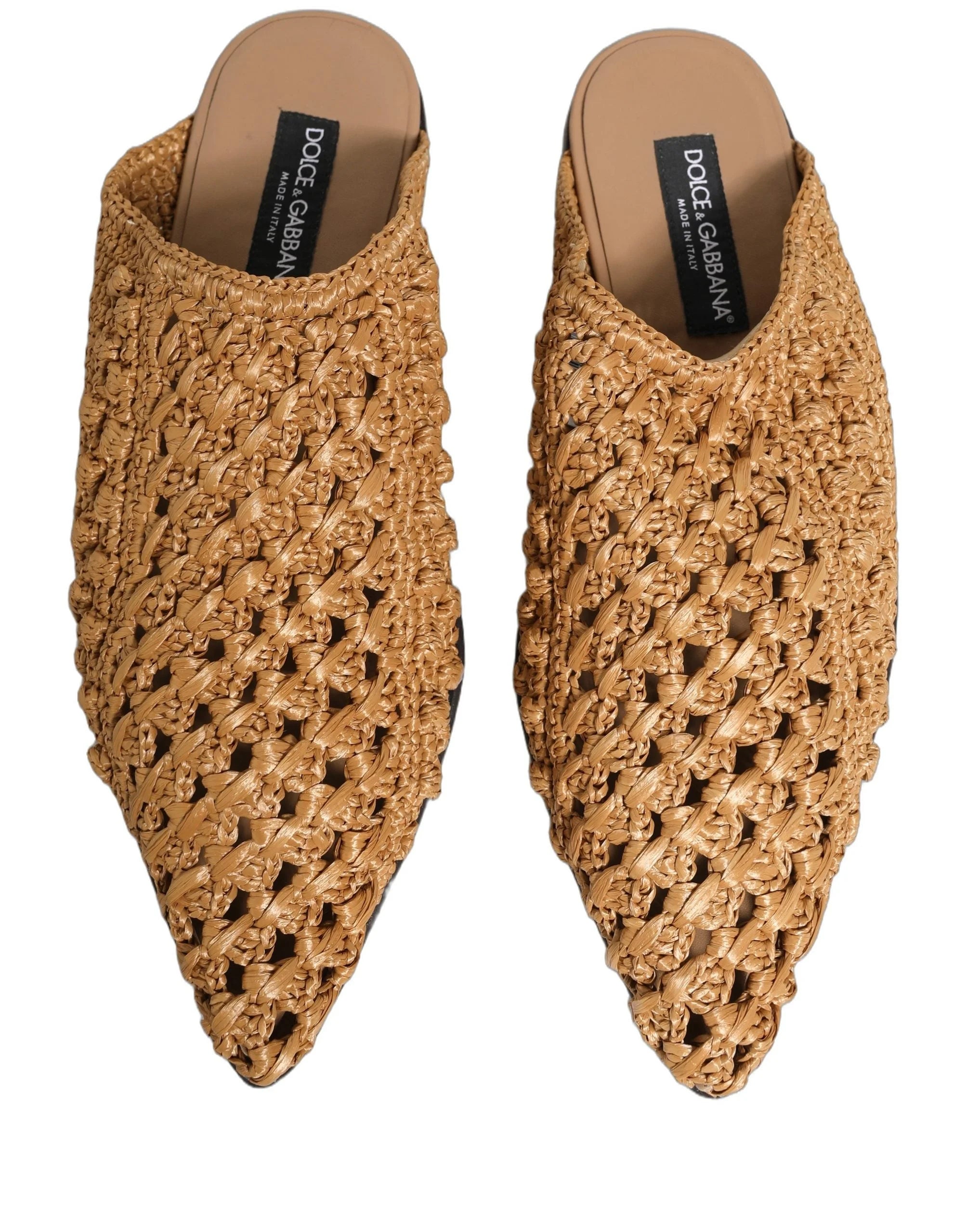 Dolce & Gabbana Beige Woven Straw Slides Sandals Flats Shoes - EU44/US11