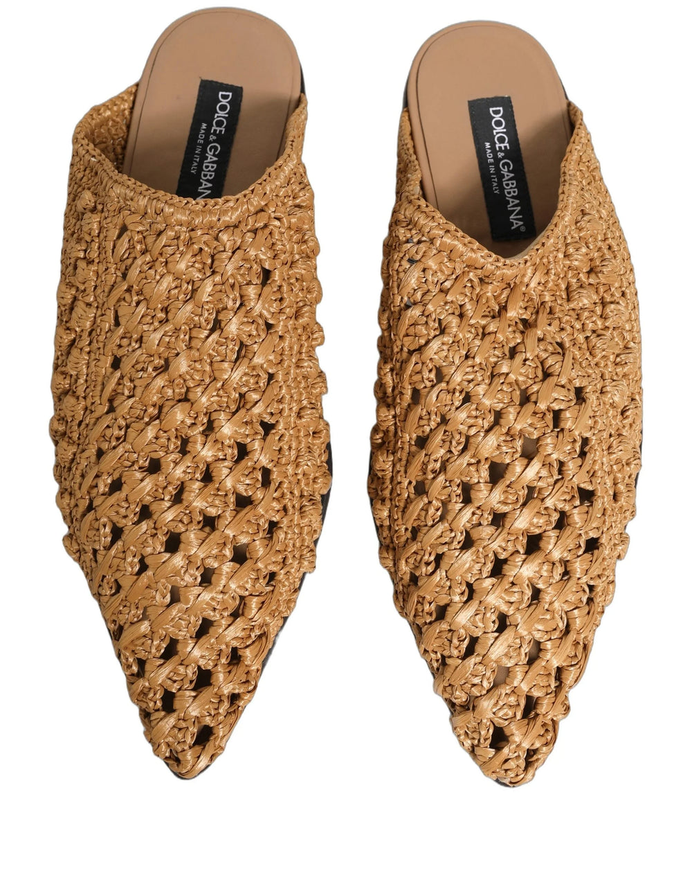 Dolce & Gabbana Beige Woven Straw Slides Sandals Flats Shoes - EU44/US11
