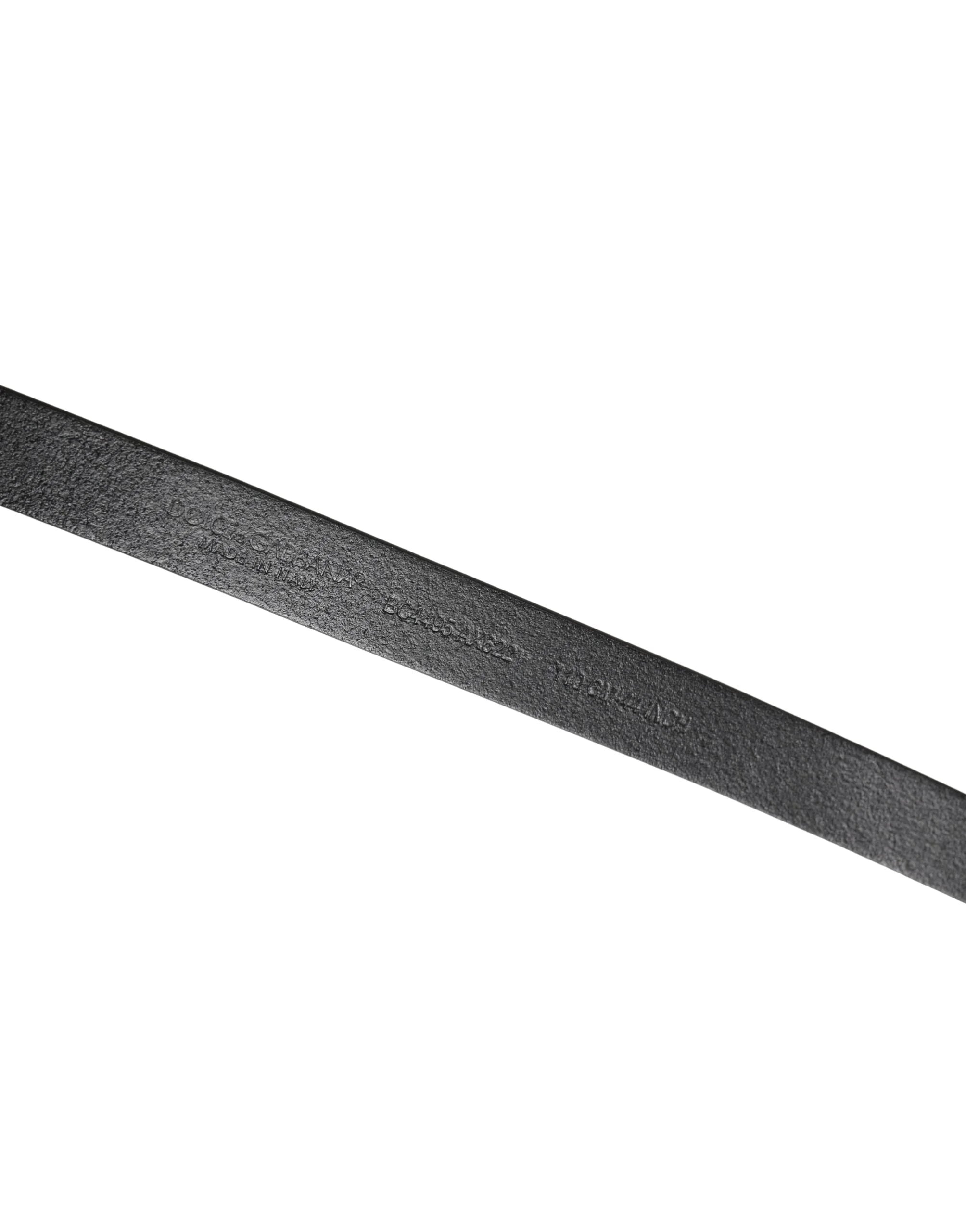 Dolce & Gabbana Belt Men Black Leather Classic Metal Buckle - 110 cm / 44 Inches