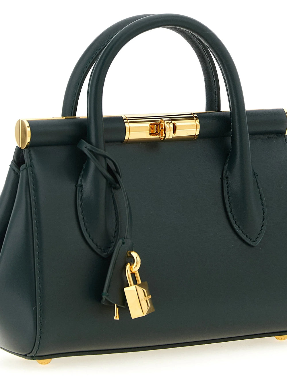 Bakside av Dolce & Gabbana tofarget kalveskinn bag som fremhever sømløst håndverk og minimalistisk estetikk.