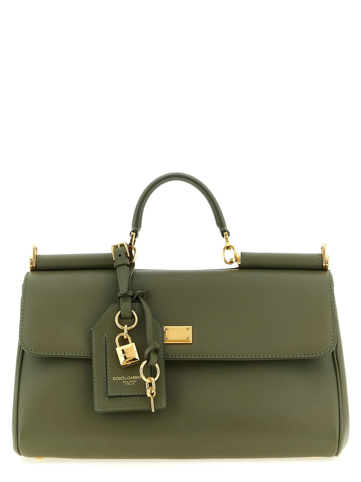 Dolce & Gabbana tofarvet kalveskind håndtaske i sort og hvidt læder med struktureret top håndtag og guld-tone hardware.