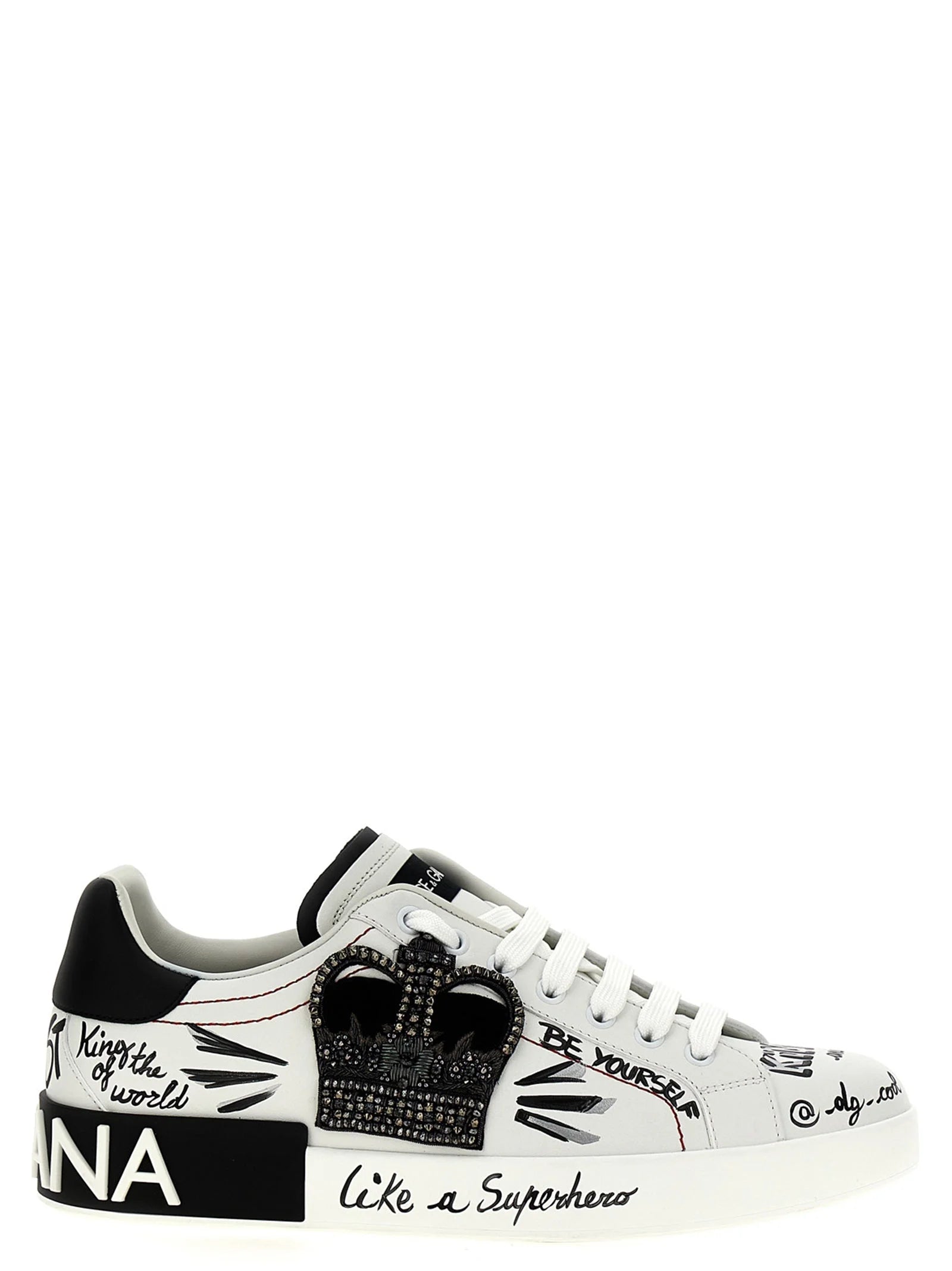 Dolce & Gabbana tofargede sneakers i kalveskinn i hvitt og svart, med en klassisk silhuett med lavt skaft for menn.