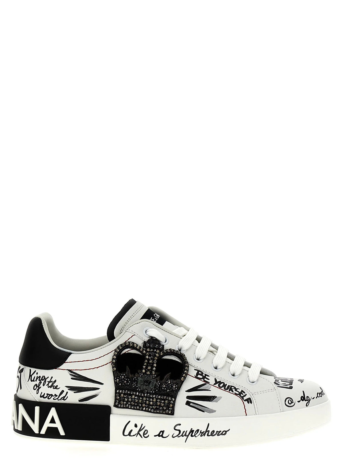 Dolce & Gabbana tofargede sneakers i kalveskinn i hvitt og svart, med en klassisk silhuett med lavt skaft for menn.