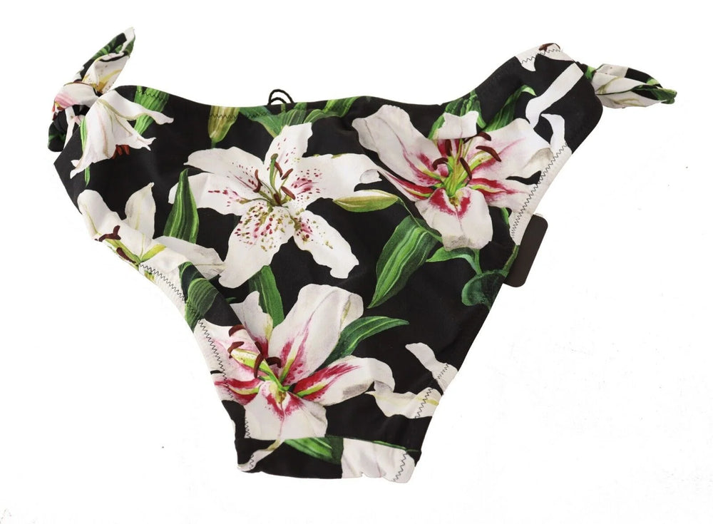 Dolce & Gabbana Bikini Bottom Black Lily Print Swimsuit Swimwear - IT5 | XL - Classic Bikinis