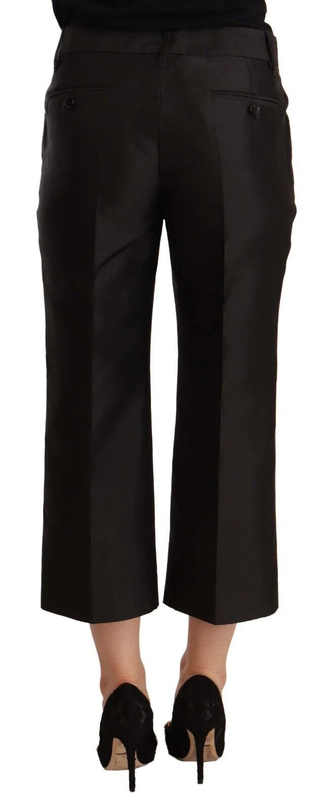 Dolce & Gabbana Black 100% Silk Flared Cropped Pants - IT42|M - Trousers