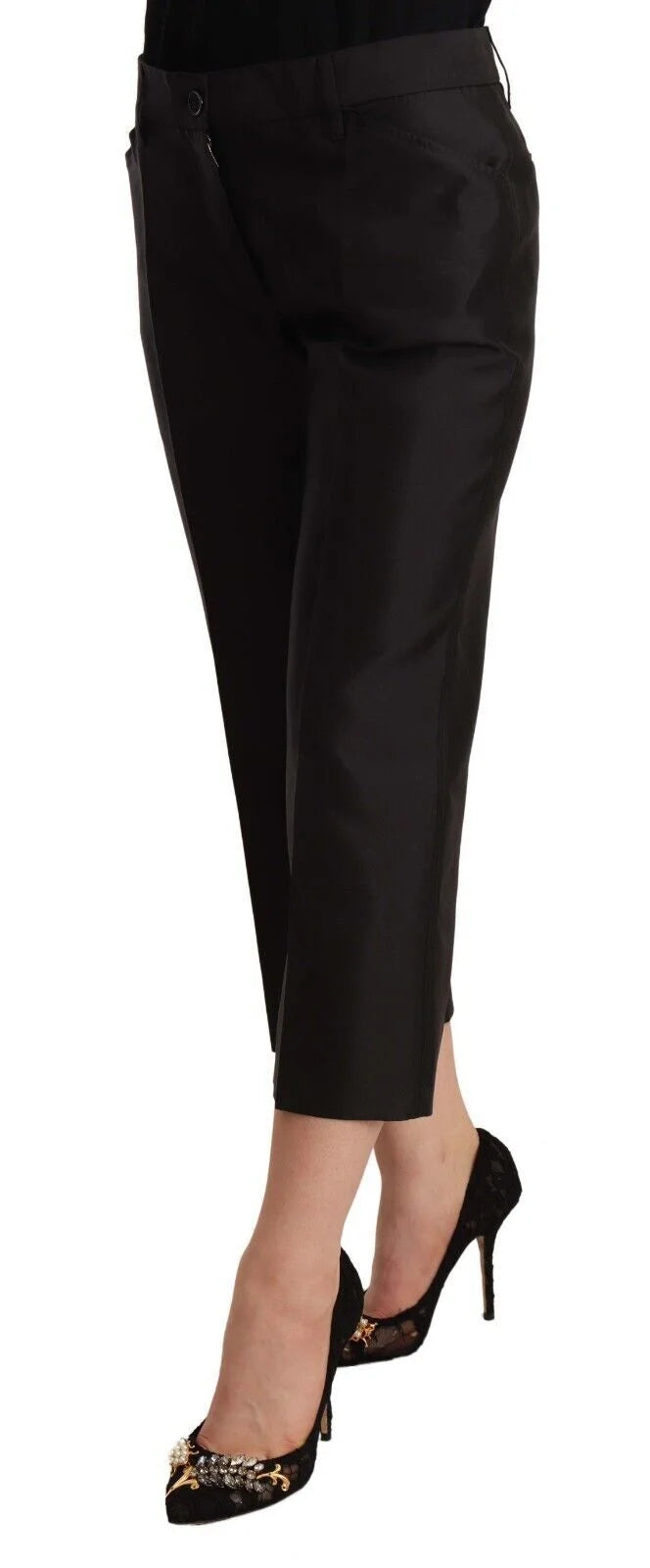 Dolce & Gabbana Black 100% Silk Flared Cropped Pants - IT42|M - Trousers