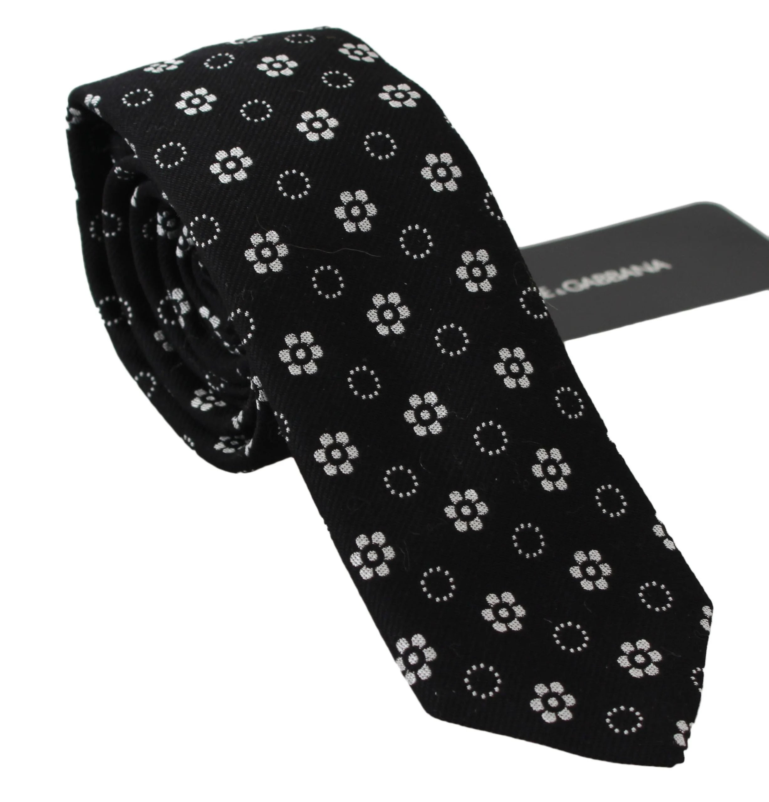 Dolce & Gabbana Black 100% Silk Floral Print Print Classic Tie - Neckties