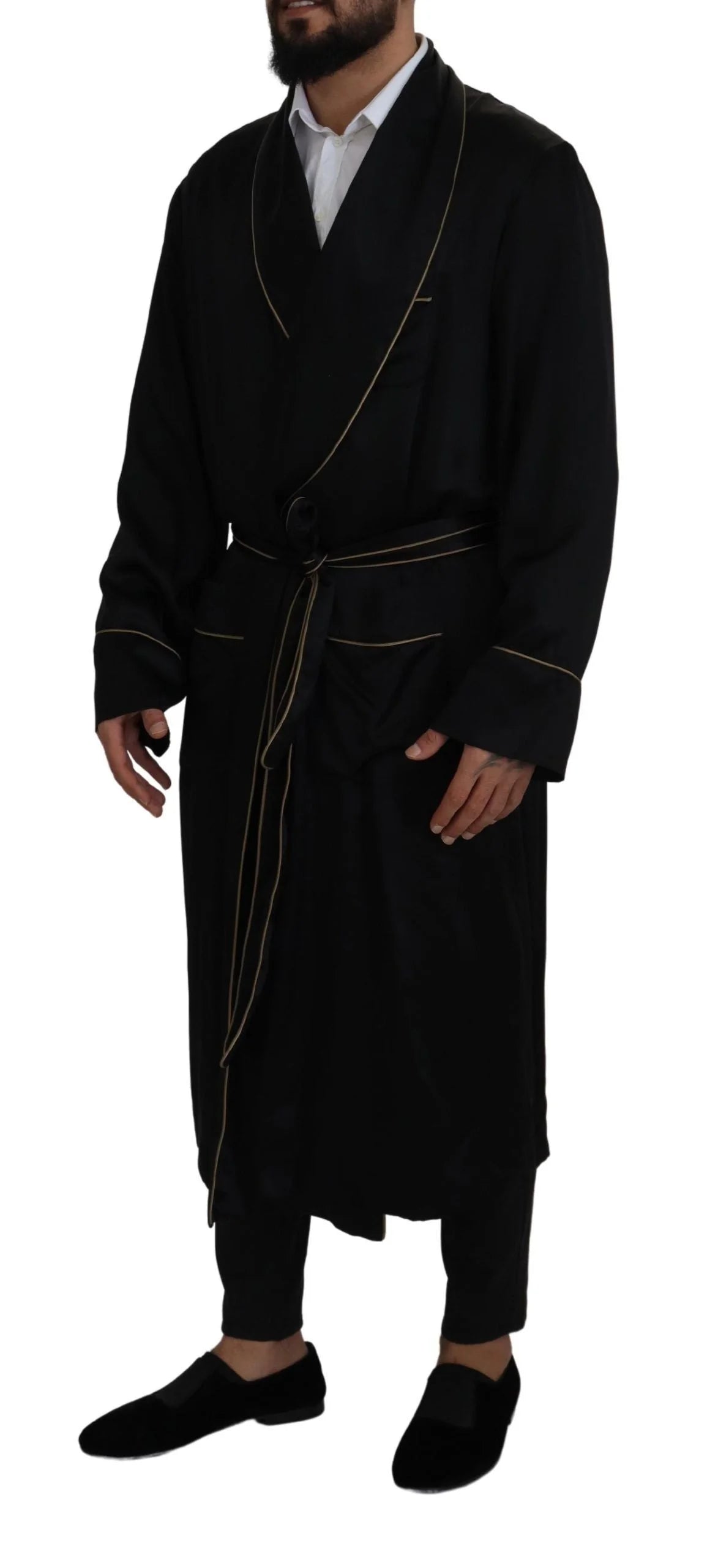 Dolce & Gabbana Black 100% Silk Robe Coat Wrap Jacket - IT50 | L - Overcoats