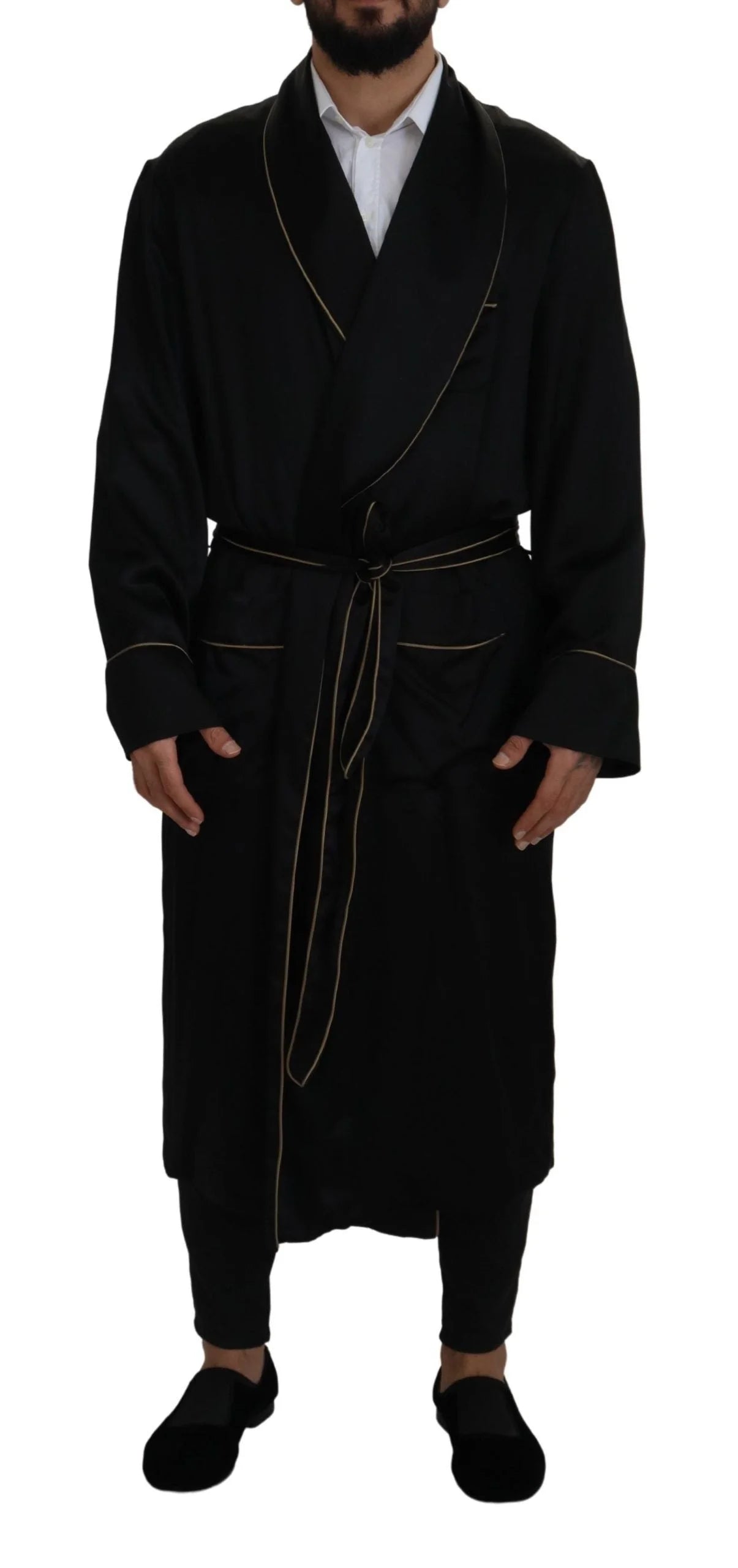 Dolce & Gabbana Black 100% Silk Robe Coat Wrap Jacket - IT50 | L - Overcoats